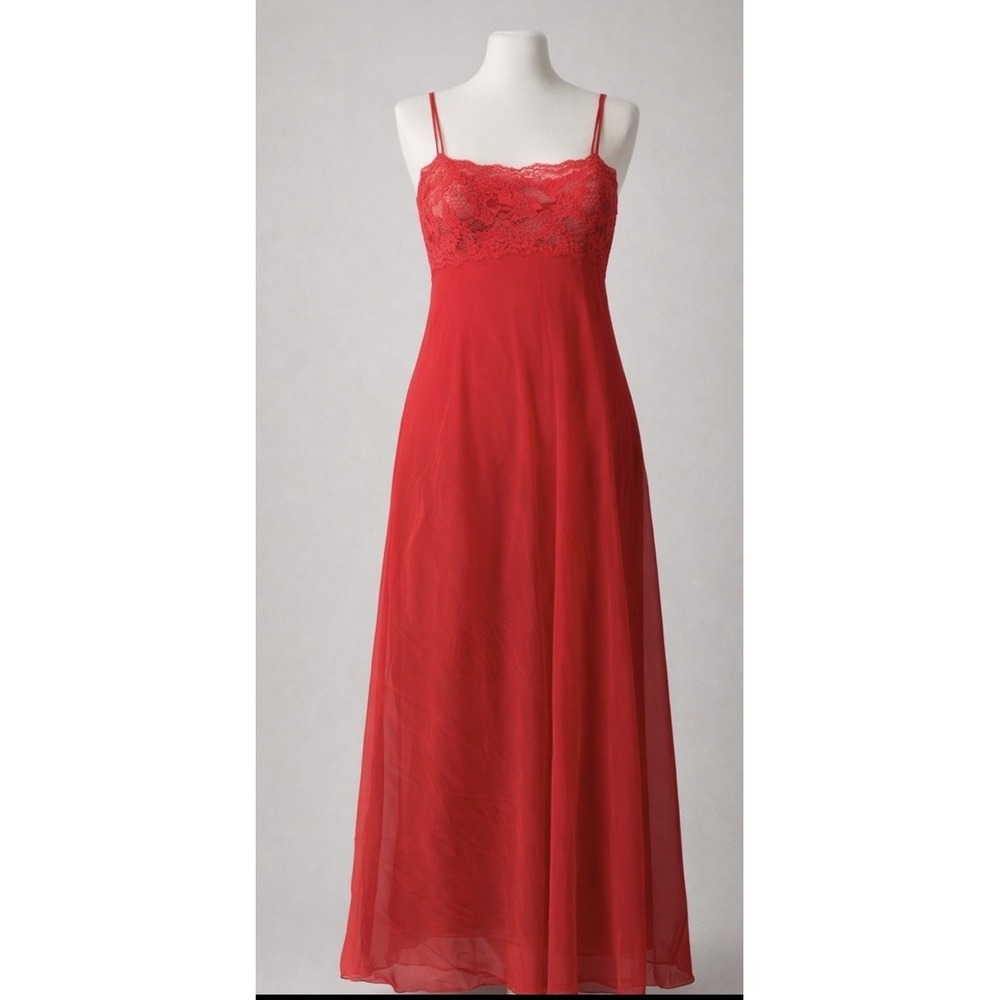 90s Victoria's Secret Red Lace Vintage Maxi Gown Slip Dress L Red Valentines